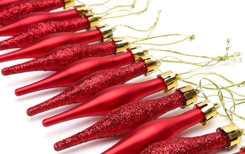 Christmas ConceptsÂ® Pack of 15-8.5cm,85mm (3.4") Droplet Baubles - Matte & Glitter Design - Christmas Ornaments (Red) - Image 4